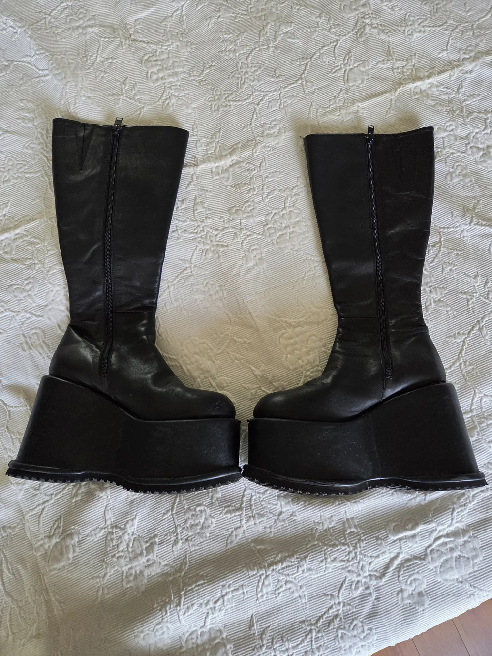 UNIF | Black SMOKE Platform Knee-High Wedge Boots
